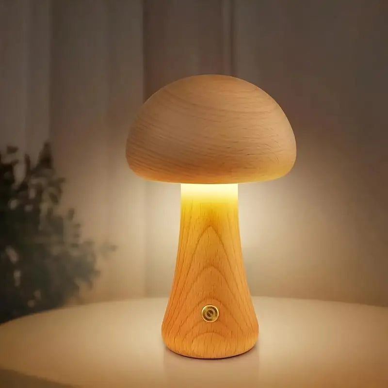 Frendorf | MushroomGlow™ Holzpilz LED Tischlampe | Natürliche Deko Beleuchtung | Stimmungslicht für Zuhause