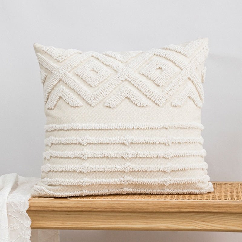 Stickerei Boho Kissenbezug mit Pompon