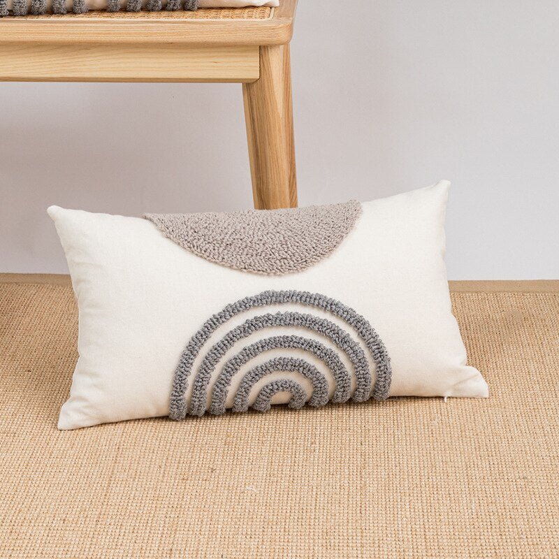 Stickerei Boho Kissenbezug mit Pompon