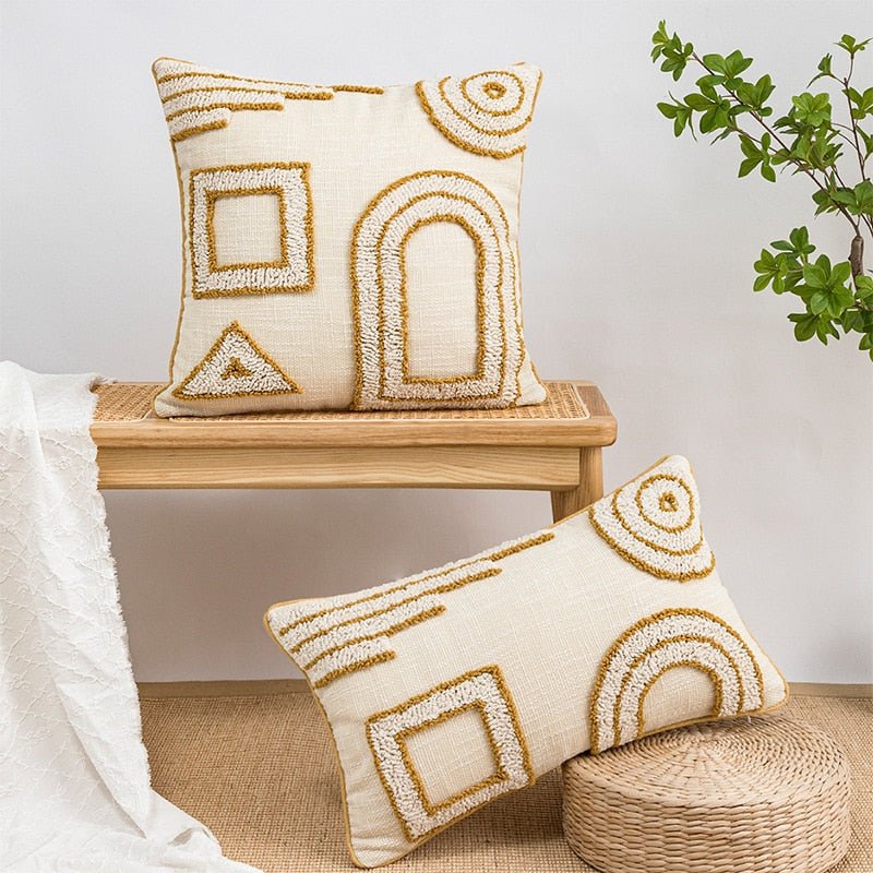 Stickerei Boho Kissenbezug mit Pompon