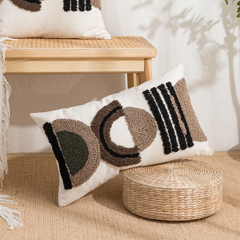 Stickerei Boho Kissenbezug mit Pompon