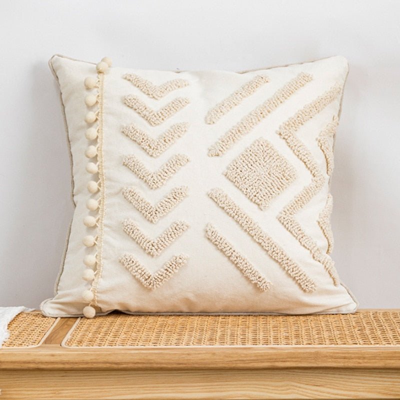 Stickerei Boho Kissenbezug mit Pompon