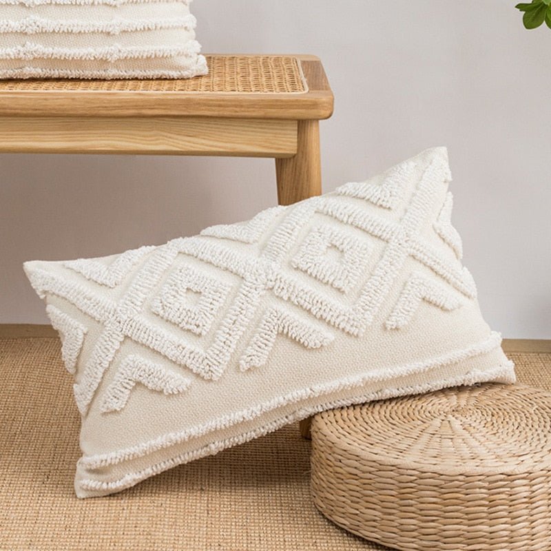 Stickerei Boho Kissenbezug mit Pompon