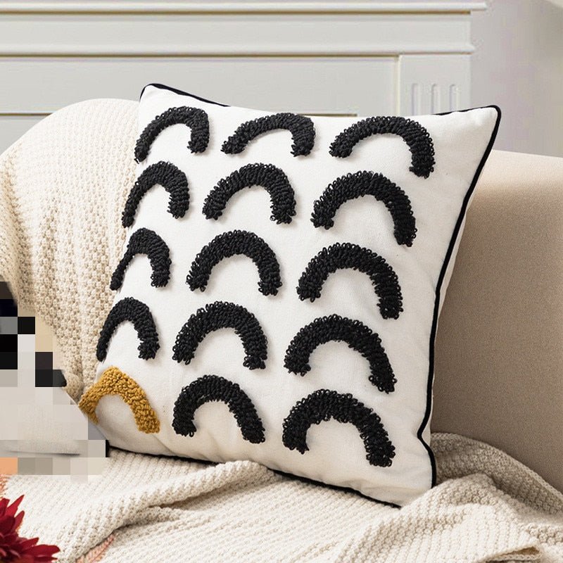 Stickerei Boho Kissenbezug mit Pompon