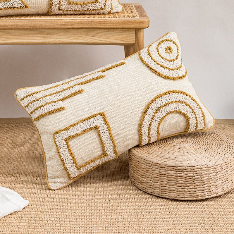 Stickerei Boho Kissenbezug mit Pompon