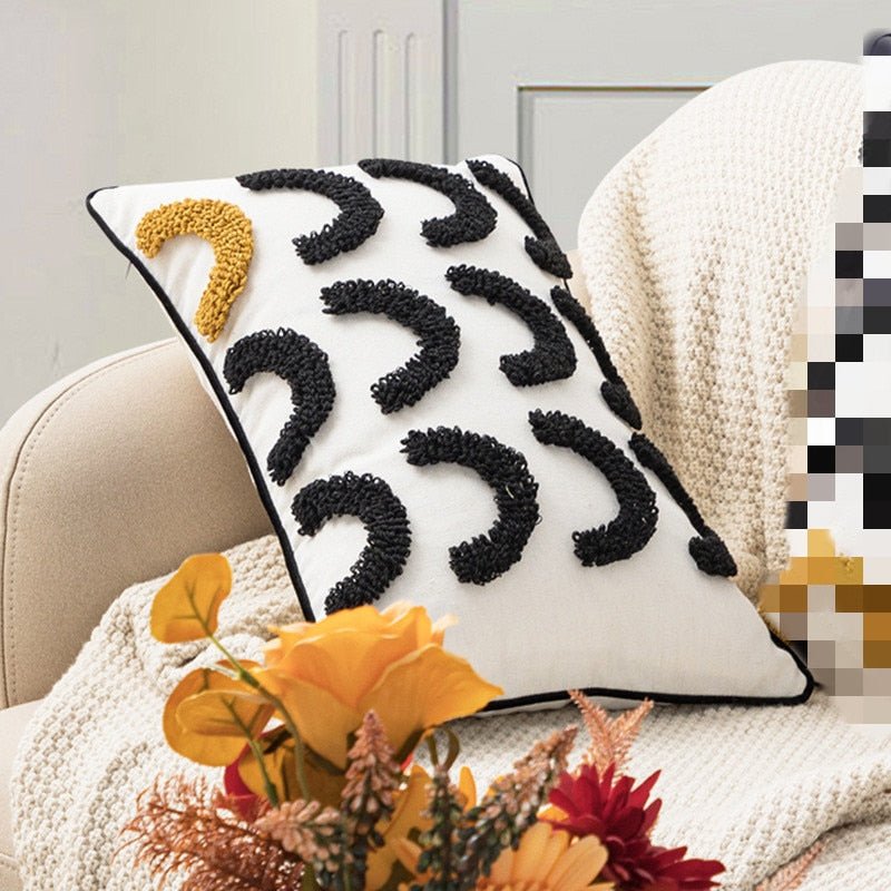Stickerei Boho Kissenbezug mit Pompon