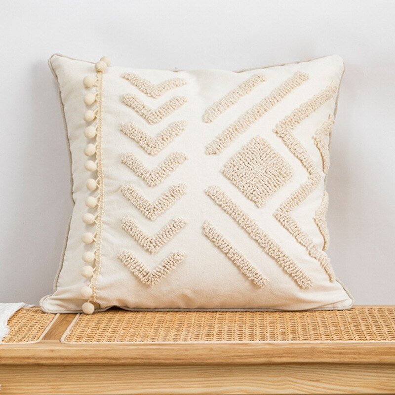 Stickerei Boho Kissenbezug mit Pompon