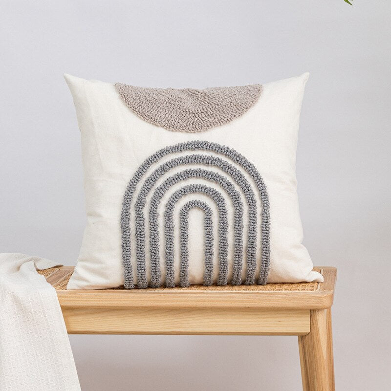 Stickerei Boho Kissenbezug mit Pompon