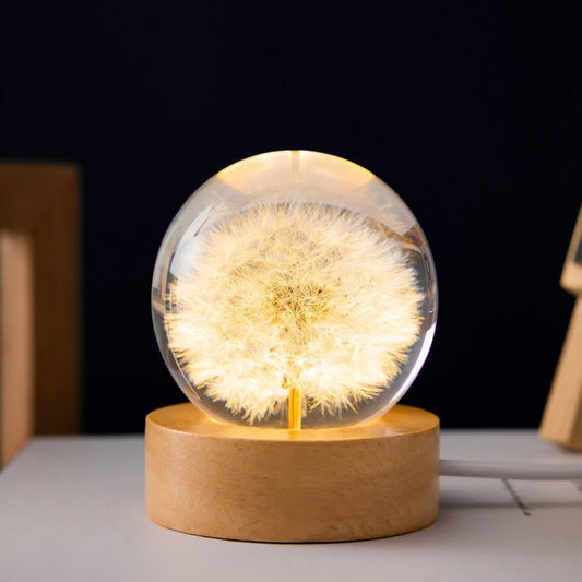 Verzaubernde 3D Löwenzahn Blumen Kristallkugel Lampe