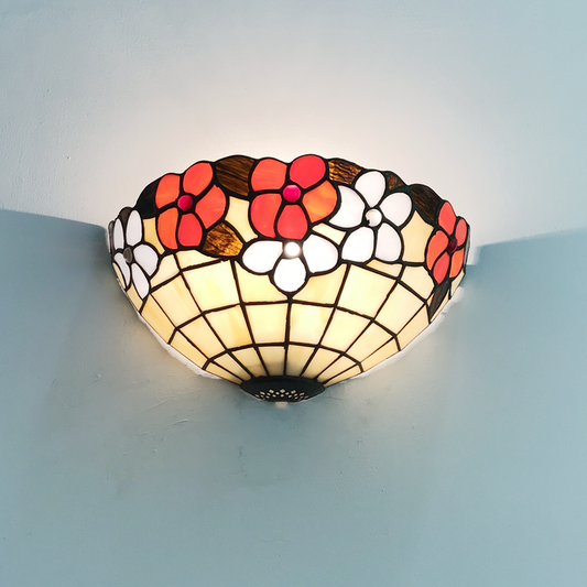 Frendorf | Blumenmuster Wandlicht Tiffany Vintage Muschel Wandleuchte in Beige/Pink-Weiß für Flur Büro