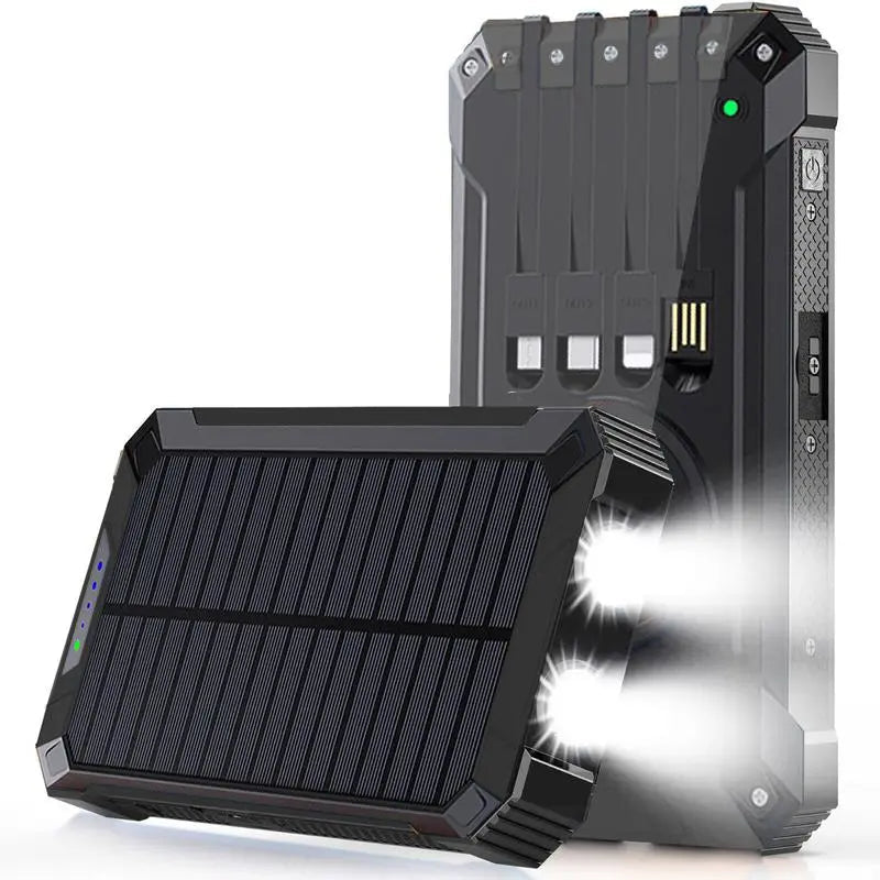 Frendorf | ChargePro Solar Powerbank | Kabelloses Ladegerät | 15W Schnellladefunktion | 6 Ausgänge | Integrierte Kabel | Tragbar & Wasserdicht