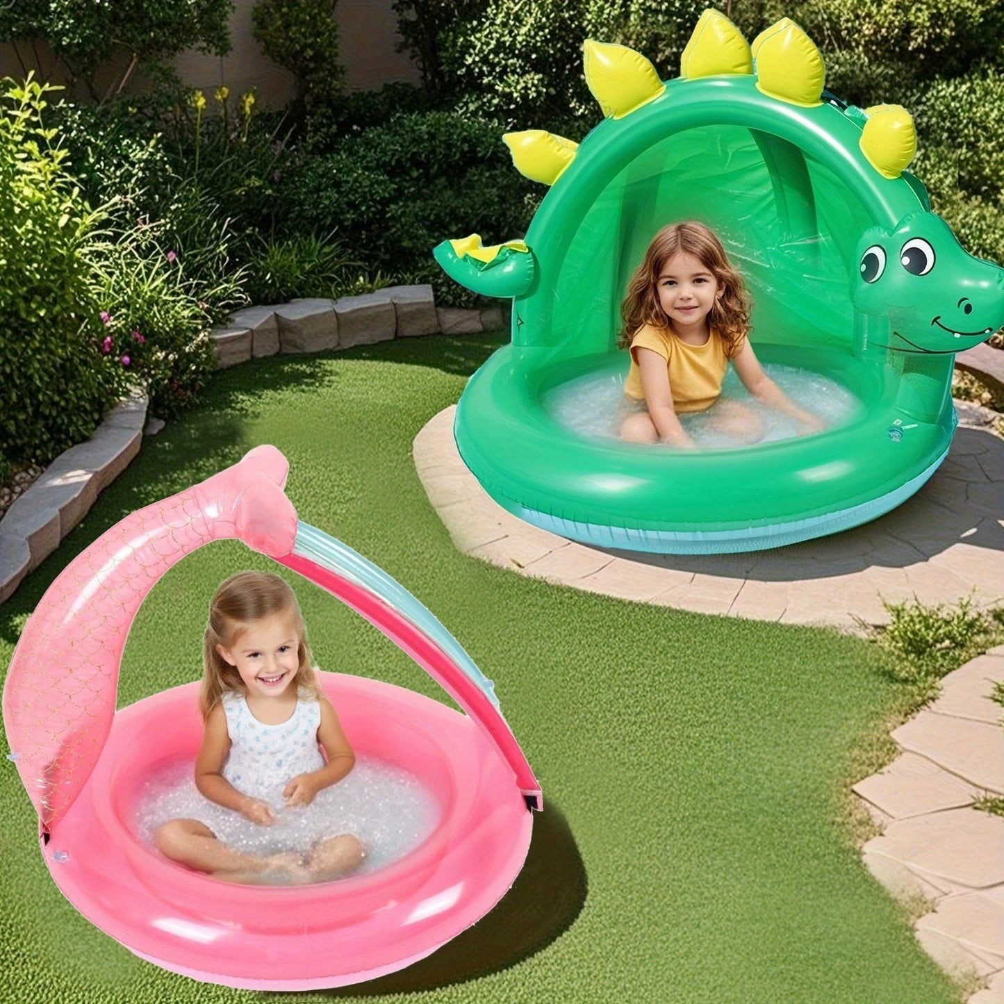 Frendorf | Aufblasbare Dinosaurierpool für Babys – Mit Sonnenschutz & Verspielt Design