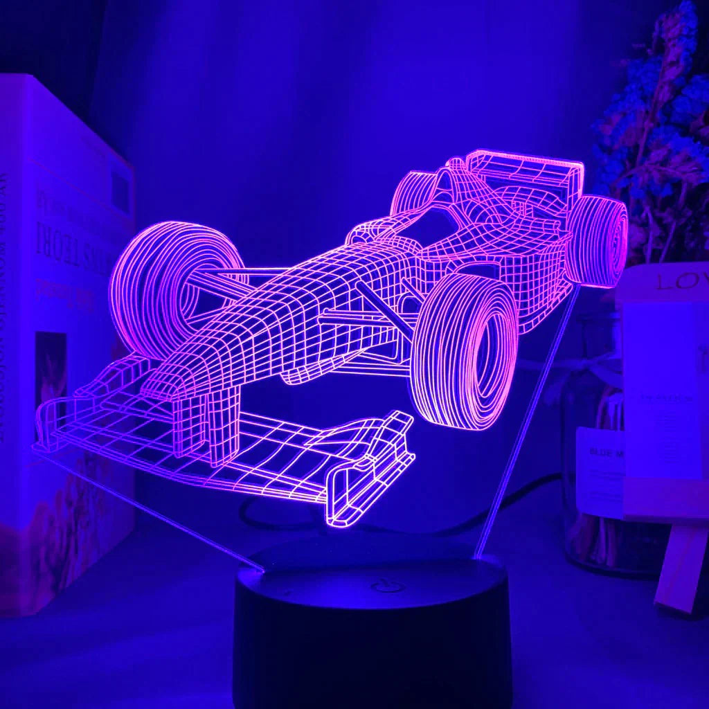 Frendorf | SpeedLight Formel-1 3D-Illusionslampe | Farbwechsel-Modus | LED Nachttischlampe | Deko für Motorsportfans