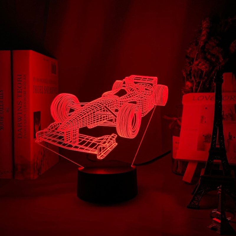 Frendorf | SpeedLight Formel-1 3D-Illusionslampe | Farbwechsel-Modus | LED Nachttischlampe | Deko für Motorsportfans