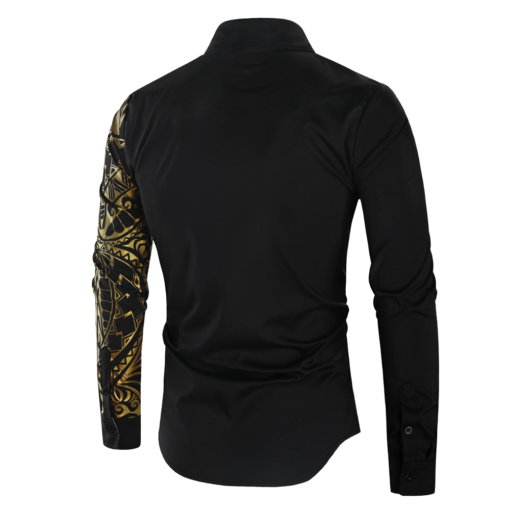 Frendorf | Luxus Gold Schwarz Hemd Männer Neu Slim Fit Langarm