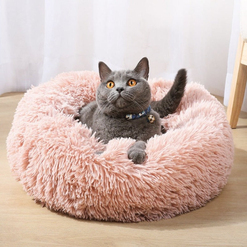 Runder Plüsch beruhigender Donut-Katzenbett-Nest