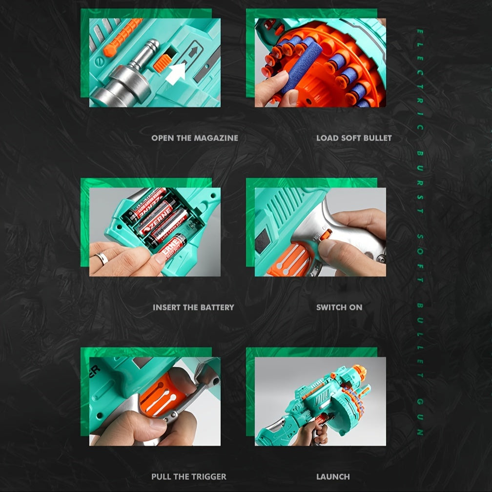 Frendorf | Automatischer Schaumstoffblaster – Türkise Pistole mit 40 Schaumstoffbällen für lustiges Spielen
