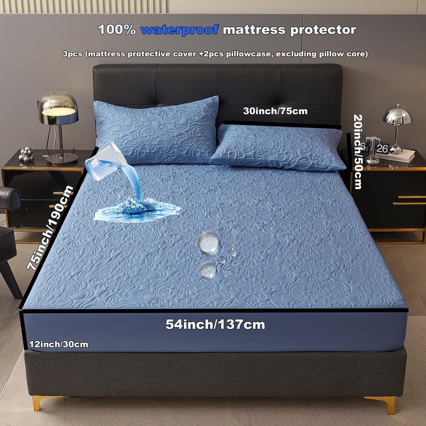 3-teiliger wasserdichter Matratzenschoner Set – Atmungsaktiv, Staubdicht, Rutschfest, Maschinenwaschbar, Spannbettlaken mit tiefem Pocket für alle Jahreszeiten