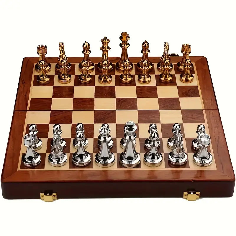 Frendorf | Regal Schachset – Exklusives zusammenklappbares Schachset aus Holz mit Metallfiguren
