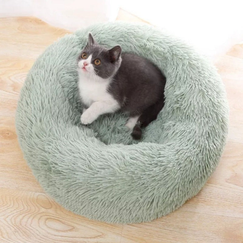 Runder Plüsch beruhigender Donut-Katzenbett-Nest