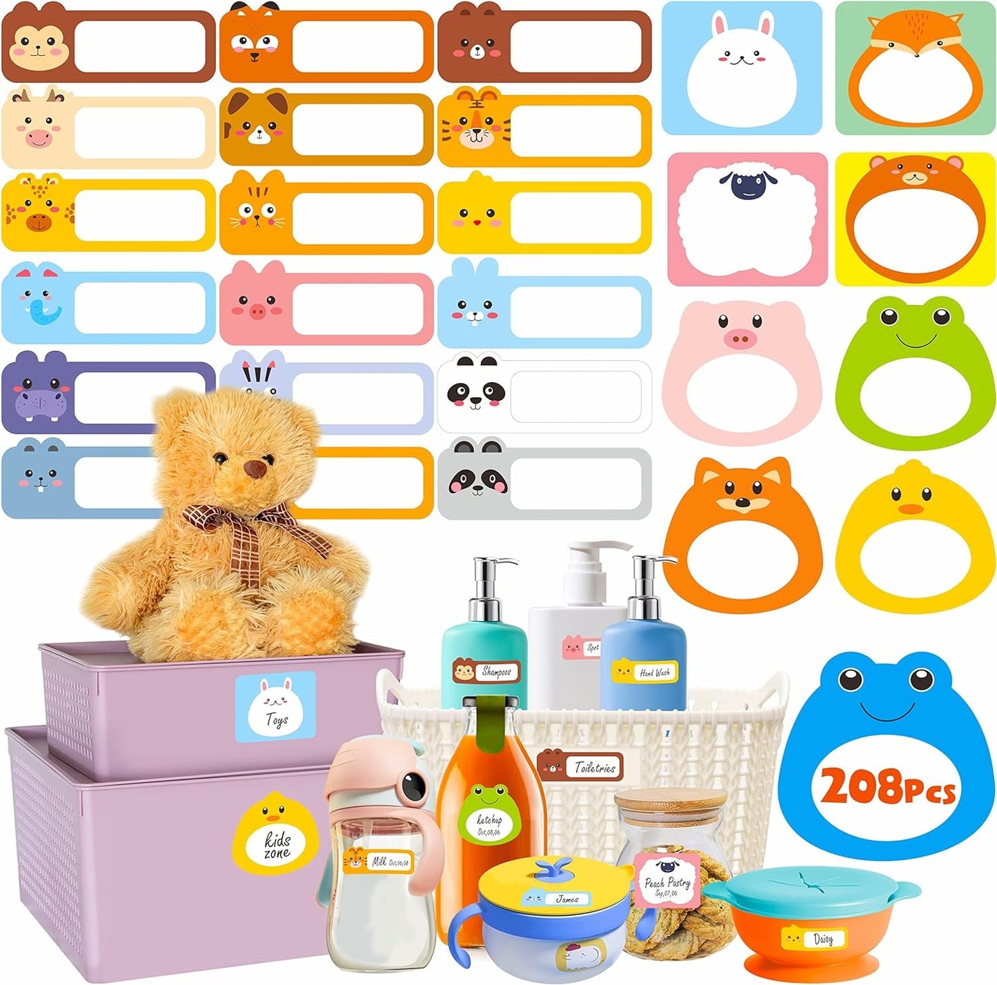 Frendorf | 240 PCS Baby Lebensmittel Etiketten Set in 2 Größen und 45 Designs Wasserfest für Lebensmittelbehälter, Gläser