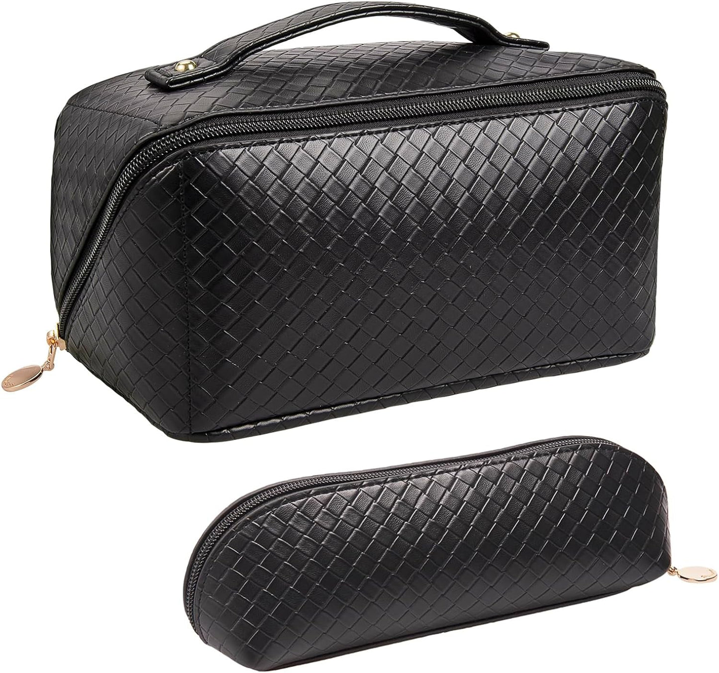 Frendorf | Abiudeng Große Make-up Tasche, Doppelschicht Kosmetiktasche, Reise Make-up Tasche, Leder Make-up Tasche, Kosmetische Reisetaschen, Tragbare Leder Kulturbeutel, Geräumige Kosmetiktasche für Frauen und Mädchen