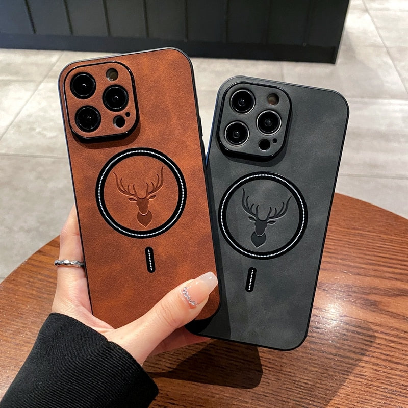Frendorf | Luxus Hirschleder Apple iPhone Hülle | Magnetische Handyhülle, Kabellose Case, MagSafe, Wireless-Laden, Schutzhülle, Cover iPhone 15, 14, 13 Pro Max Plus