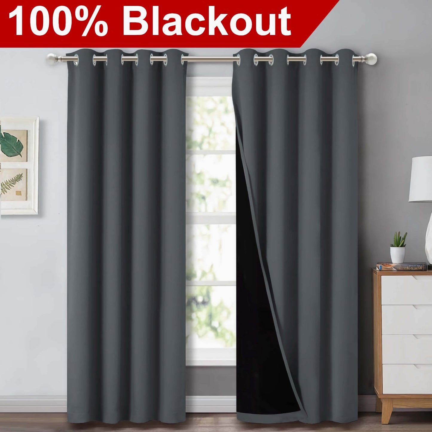 Klassische Blackout-Vorhänge mit Ösen – Thermisch isolierter, nicht bleichbarer Stoff für Wohnzimmer, Schlafzimmer, Küche, stilvolle Wohnkultur