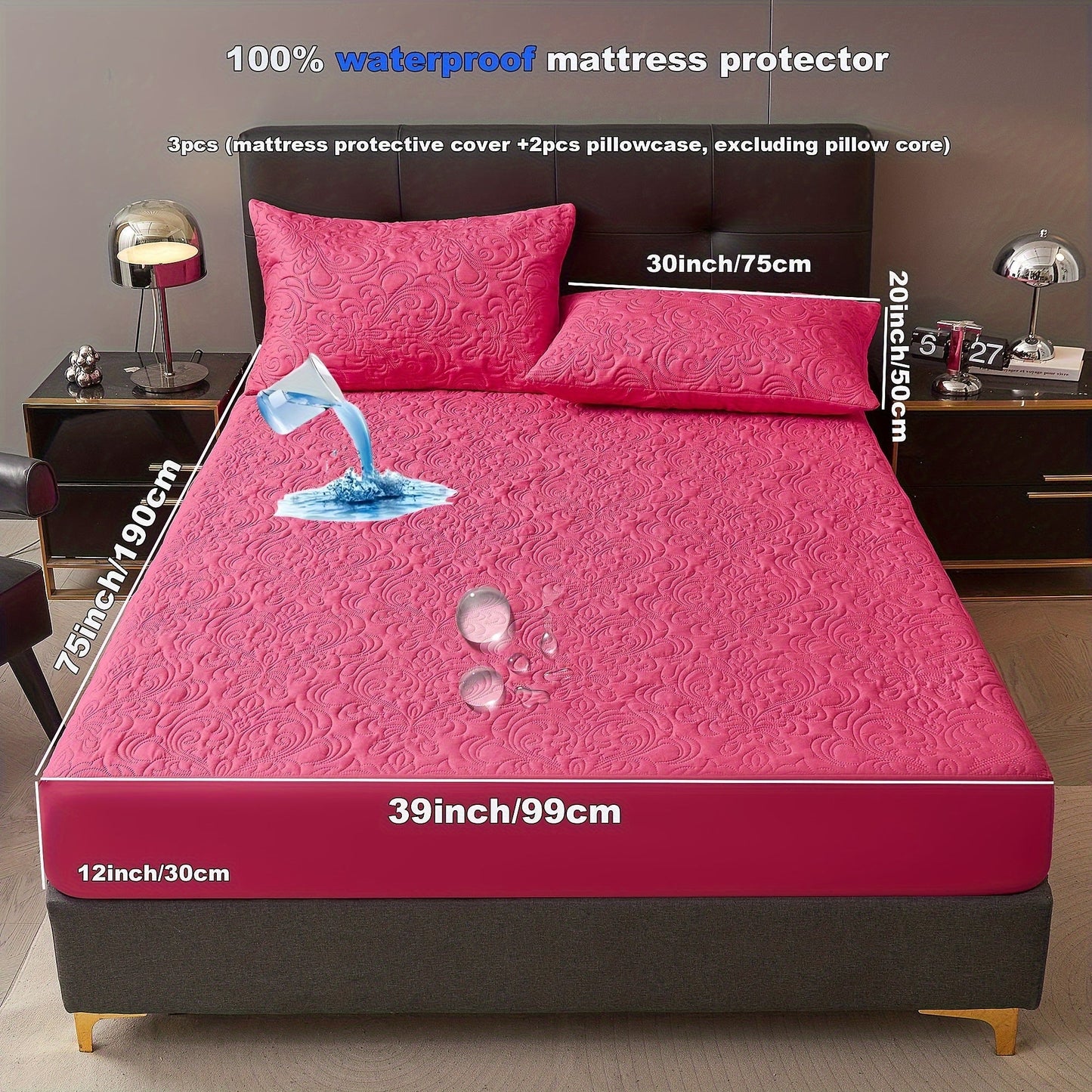3-teiliger wasserdichter Matratzenschoner Set – Atmungsaktiv, Staubdicht, Rutschfest, Maschinenwaschbar, Spannbettlaken mit tiefem Pocket für alle Jahreszeiten