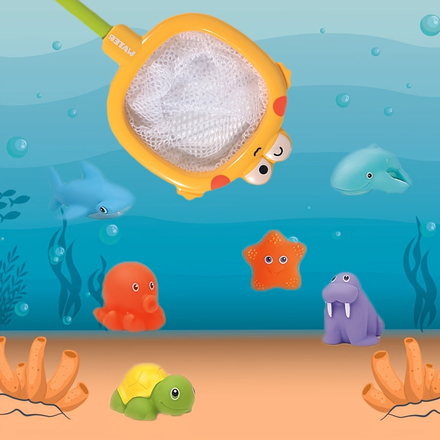Frendorf | Badspielzeugset mit Netzen – Schwimmende Meeresbewohner und Wasserspritzer