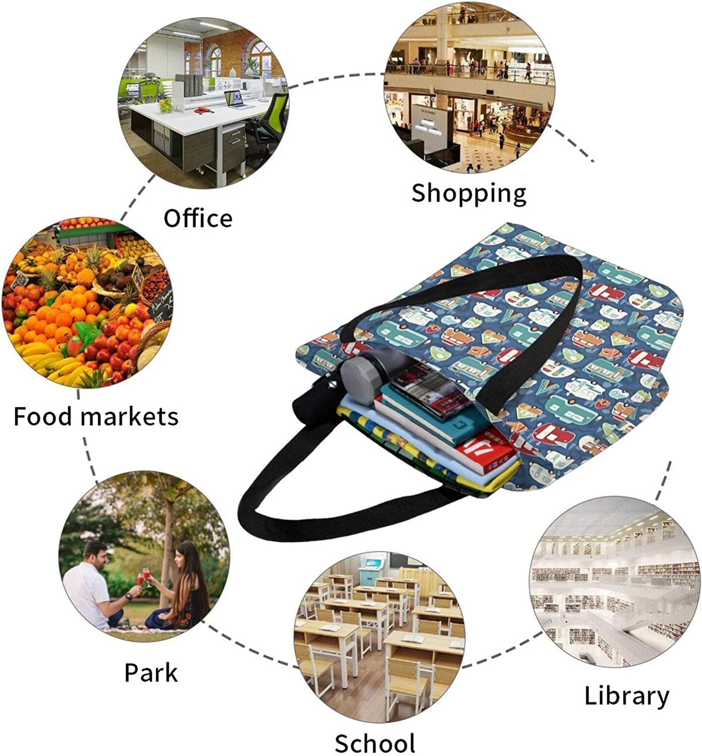 Frendorf | Antcreptson Campers Camping Wohnwagen Canvas Tragetasche für Frauen Reisen Arbeit Einkaufen Lebensmittel Top-Handtaschen Große Taschen Wiederverwendbare Handtaschen Baumwoll-Schultertaschen für Frauen Reisen Arbeit Einkaufen Lebensmittel
