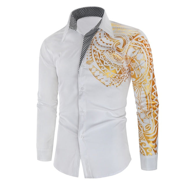 Frendorf | Luxus Gold Schwarz Hemd Männer Neu Slim Fit Langarm