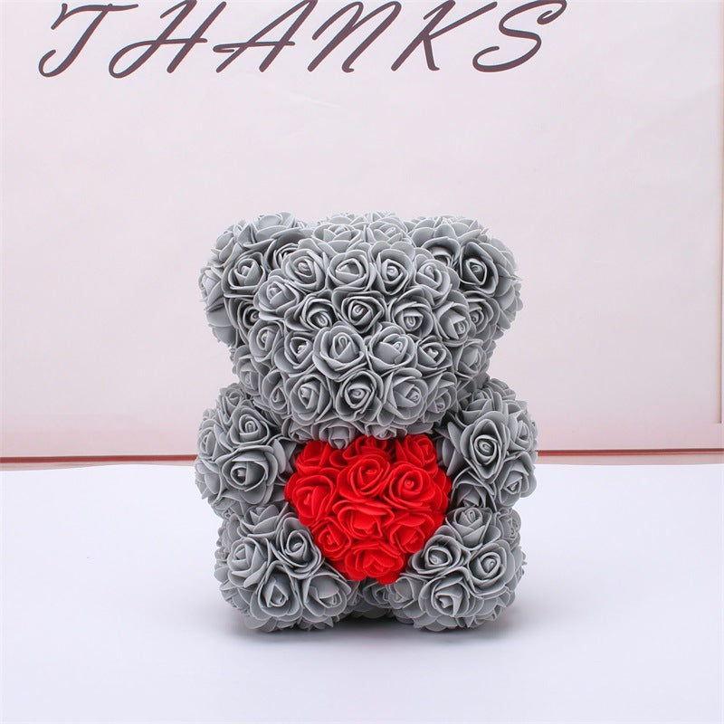 Frendorf | Valentinstag Geschenk Rose Bär Ewige Blume Rose Teddybär PE Schaum Bär 25cm Valentinstag