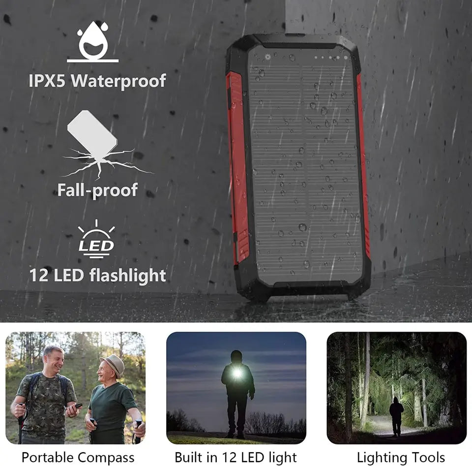 Frendorf | 30000mAh Solarlader Kabellos Wasserdicht Powerbank Extern