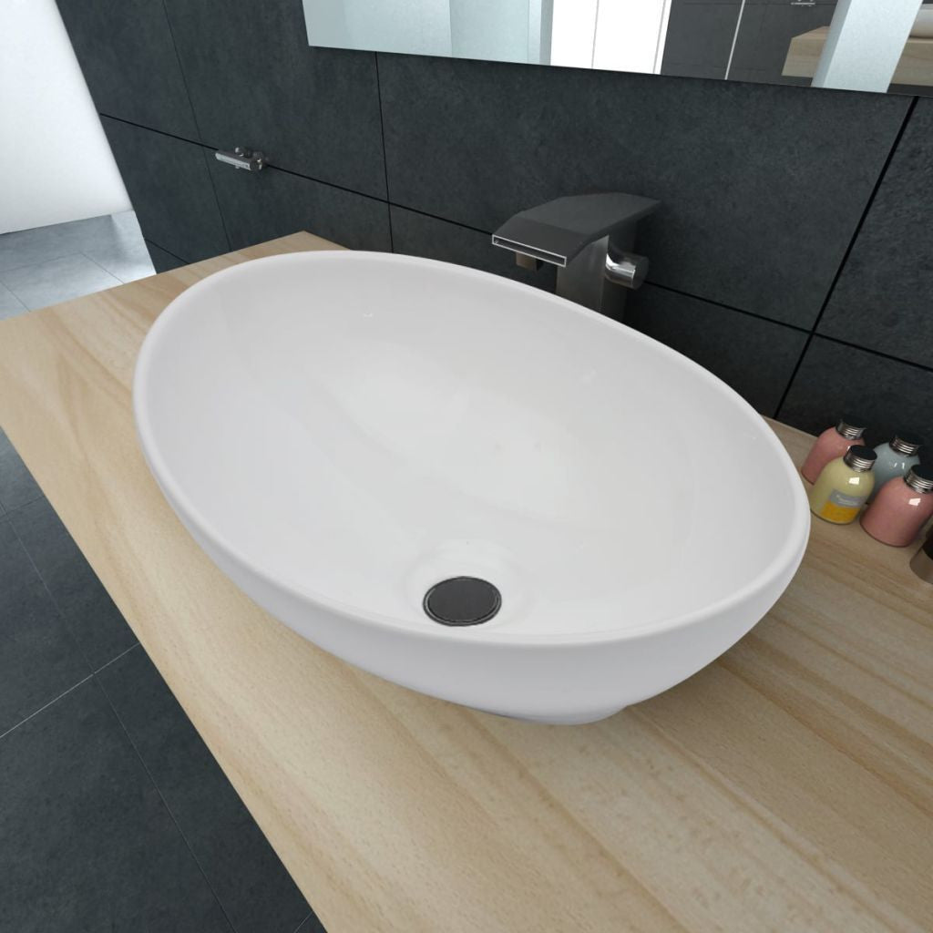 Luxuriöse Keramikschüssel Ovales Waschbecken Weiß 40 x 33 cm