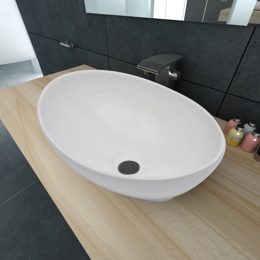 Luxuriöse Keramikschüssel Ovales Waschbecken Weiß 40 x 33 cm