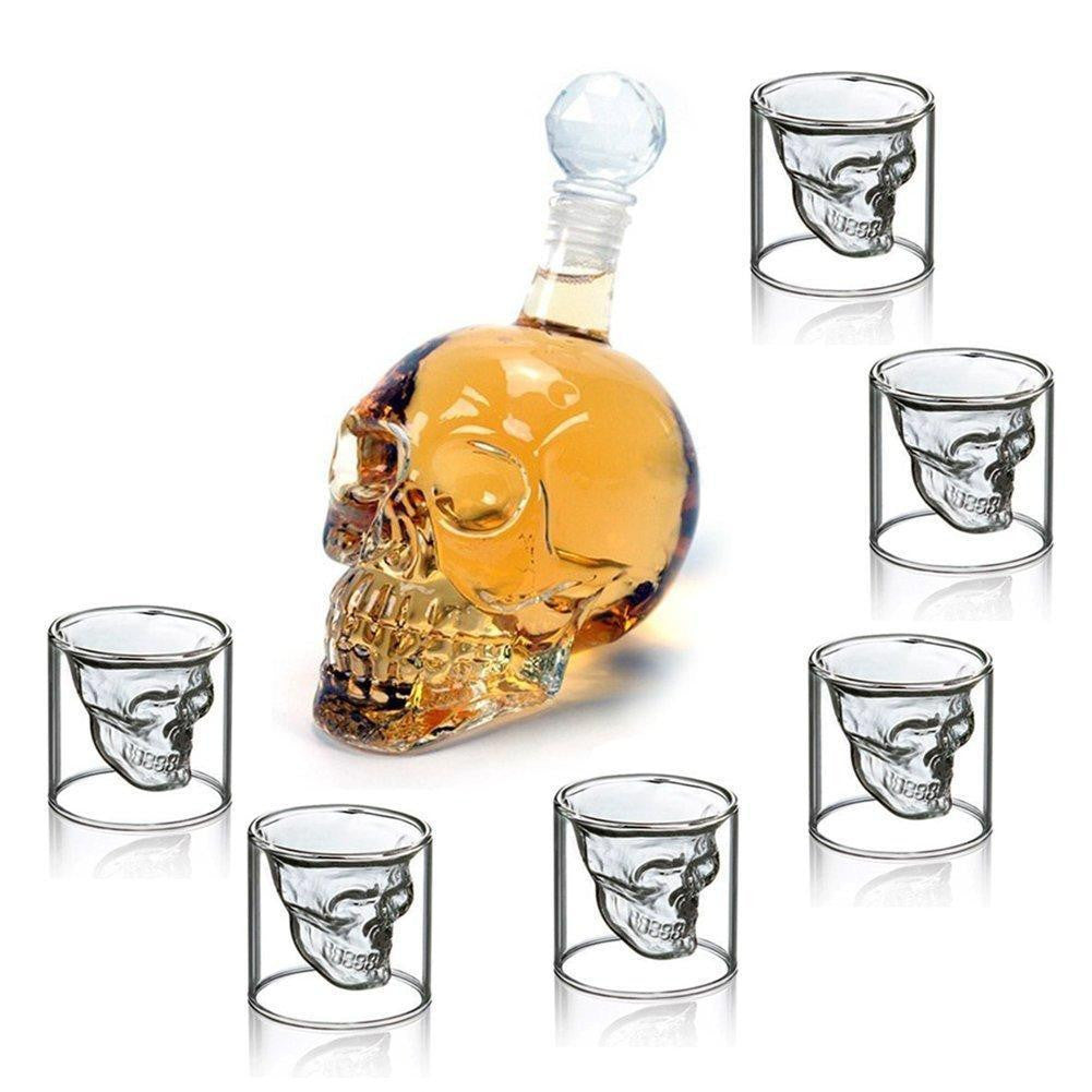 Skull Karaffe Dekanter & 6 Schnapsgläser