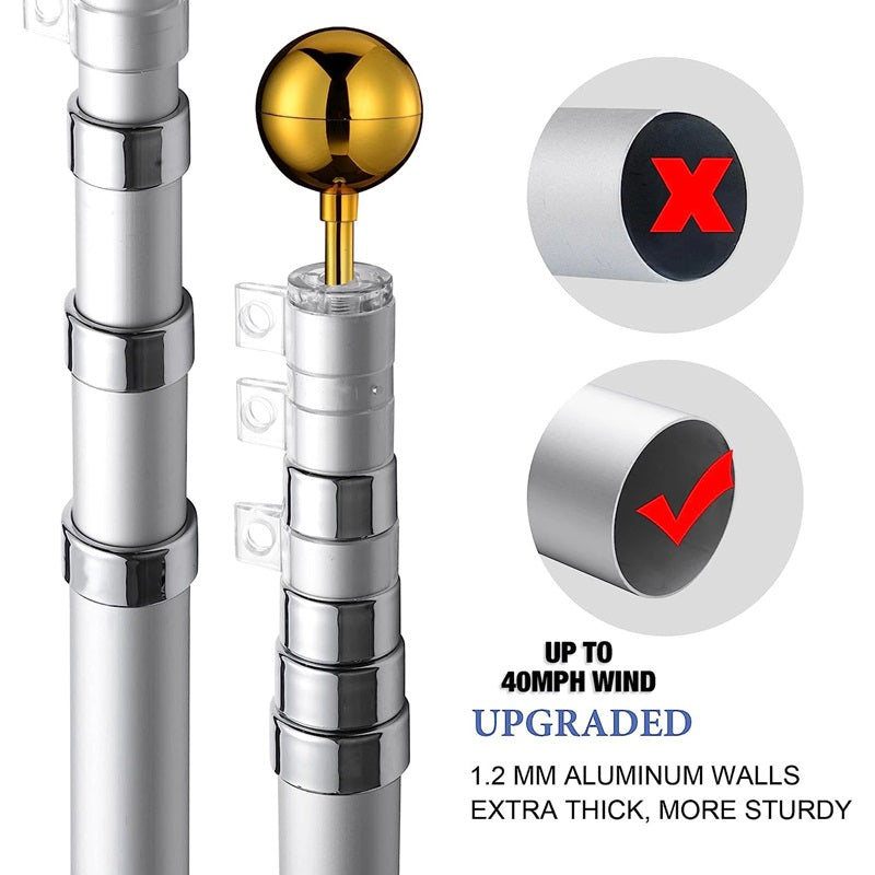 Frendorf | 25FT Schwerlast-Teleskopfahnenmast mit US-Flagge Ball