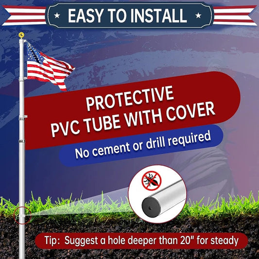 Frendorf | 25FT Schwerlast-Teleskopfahnenmast mit US-Flagge Ball