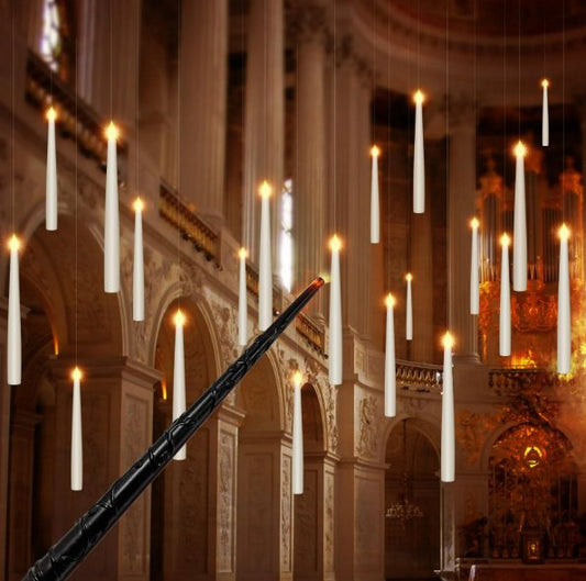 Frendorf Magische Schwebende Kerzen mit Zauberstab | Flammenlose LED-Deko für Halloween, Weihnachten und Events