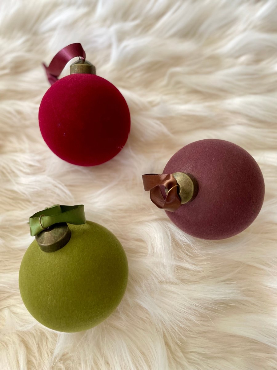 Flocked Velvet Glas Ballen Ornament Set von 4 - Weihnachtsdekoration