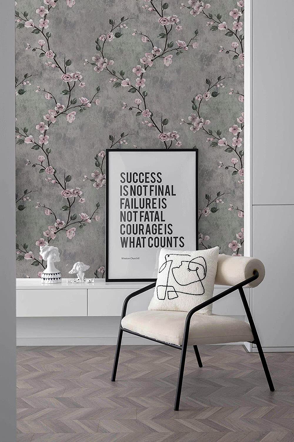 Frendorf | Blumen Tapete Grau Abziehbar und Kleben Blume Selbstklebende Wandtapete