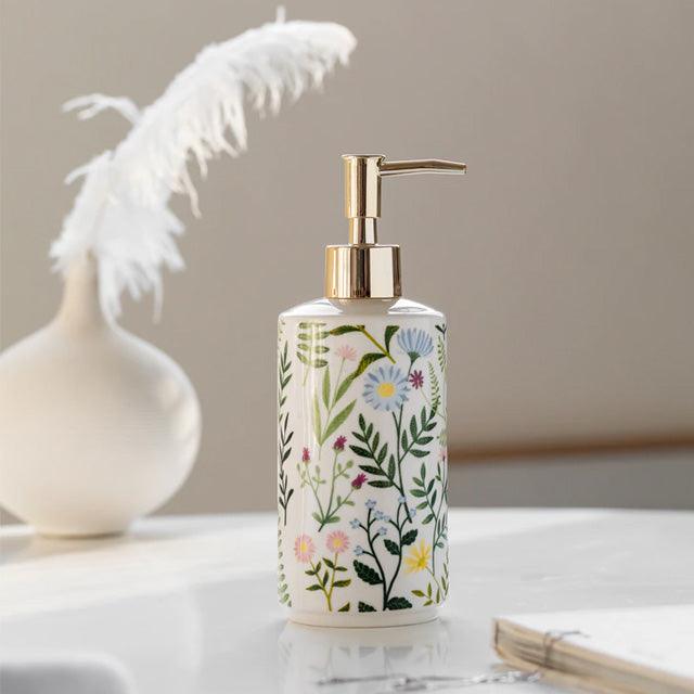Seifenspender aus Keramik mit Blumenmotiv