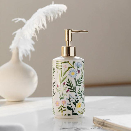 Seifenspender aus Keramik mit Blumenmotiv