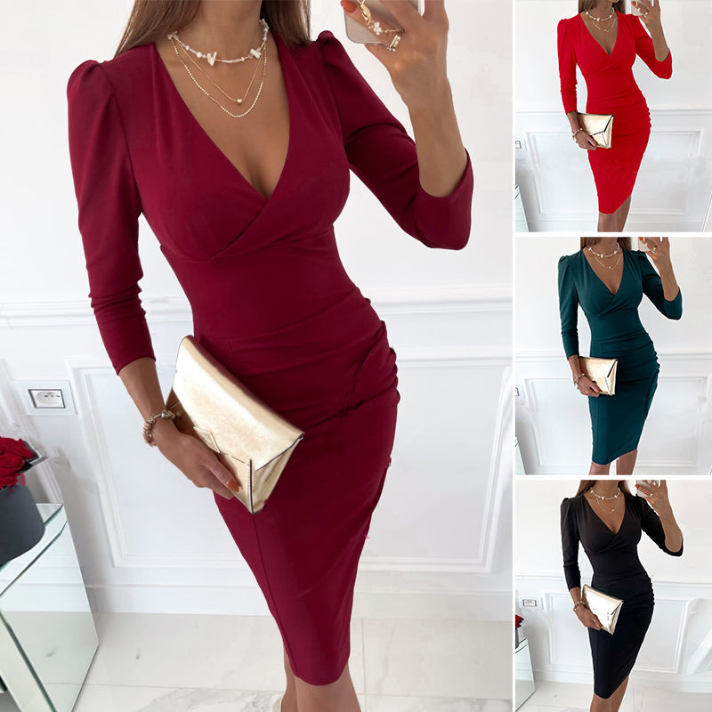 Frendorf | Sexy Einfarbiges Kleid mit V-Ausschnitt