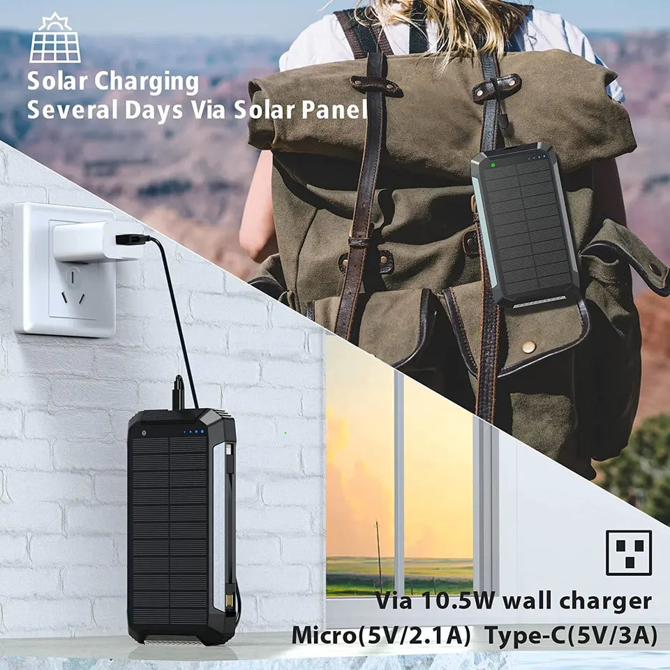 Frendorf | 30000mAh Solarlader Kabellos Wasserdicht Powerbank Extern