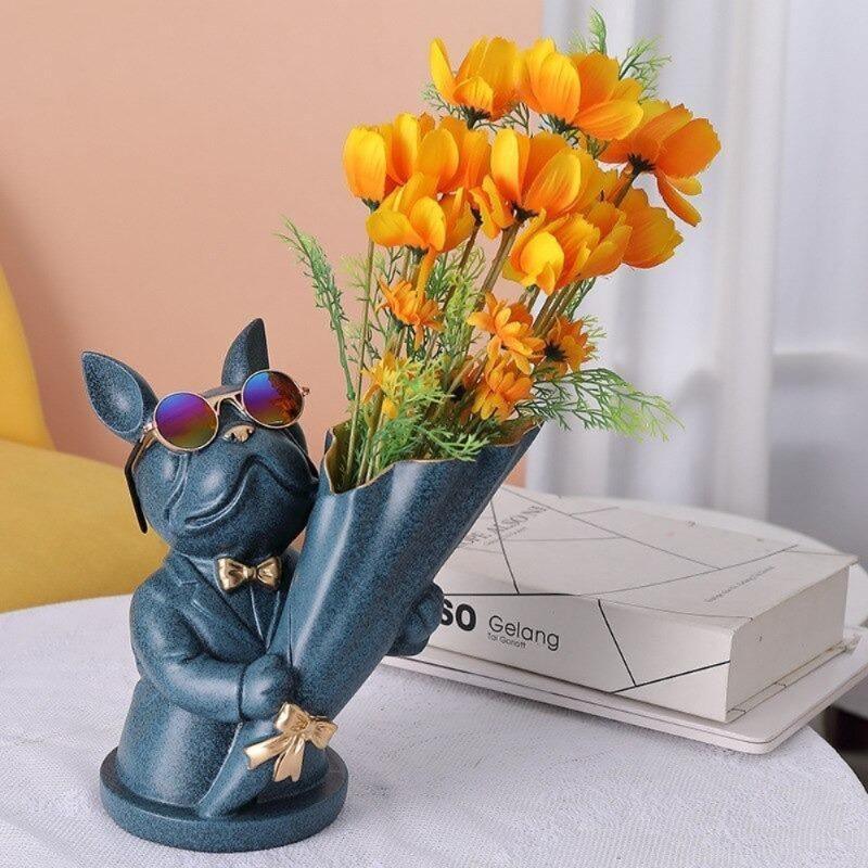 Frendorf | BulldogBloom French Bulldog Blumenvase | Stilvolle Tier-Deko für Zuhause | Handgefertigt | Farbvielfalt