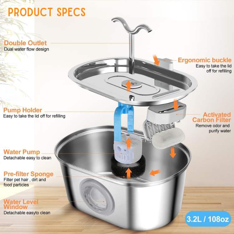 Frendorf | Katzen-Wasserbrunnen | Leiser Betrieb, Edelstahl & Hygienisches Design für Gesunde Hydration