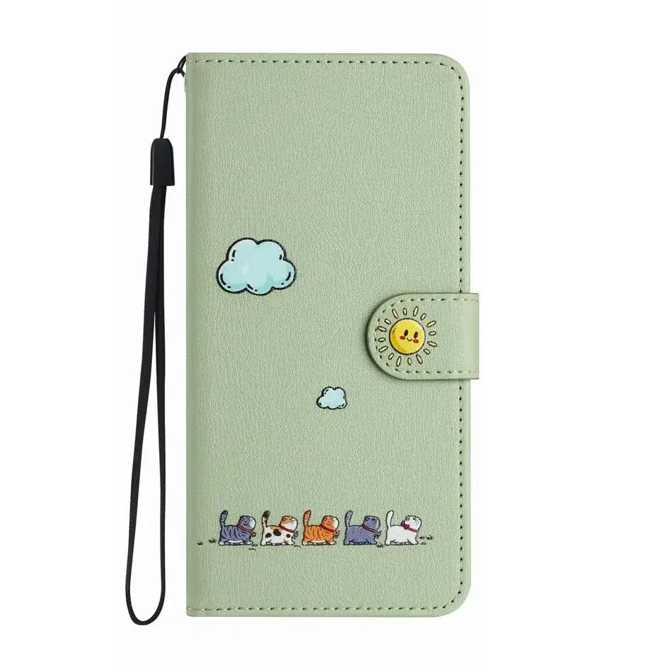 Frendorf | Katbedruckte magnetische Leder iPhone Flip Cover Geldbörse Hülle