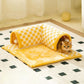 2-in-1 Lustiger Plüsch Karierter Katzen-Tunnel Bett